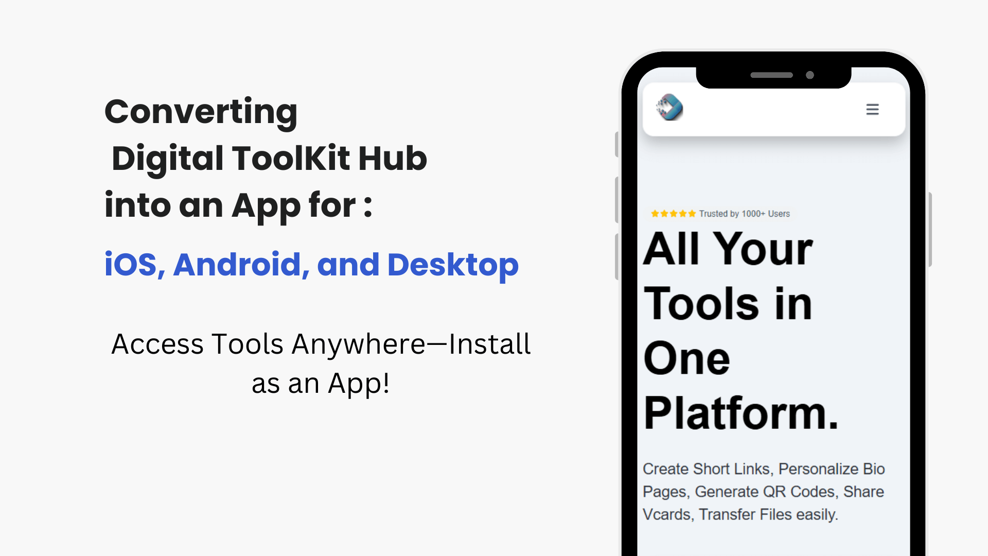 Step-by-step instructions on converting the Digital ToolKit Hub into an app for iOS, Android, and desktop via PWA setup.