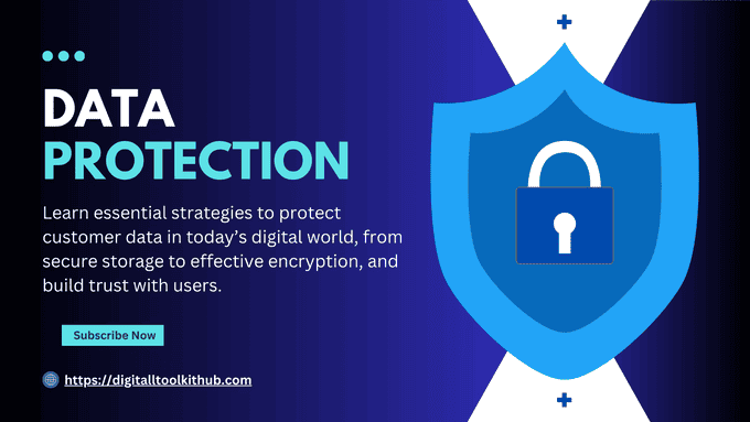 Graphic representing data security concepts, including locks, encryption symbols, and secure digital storage.